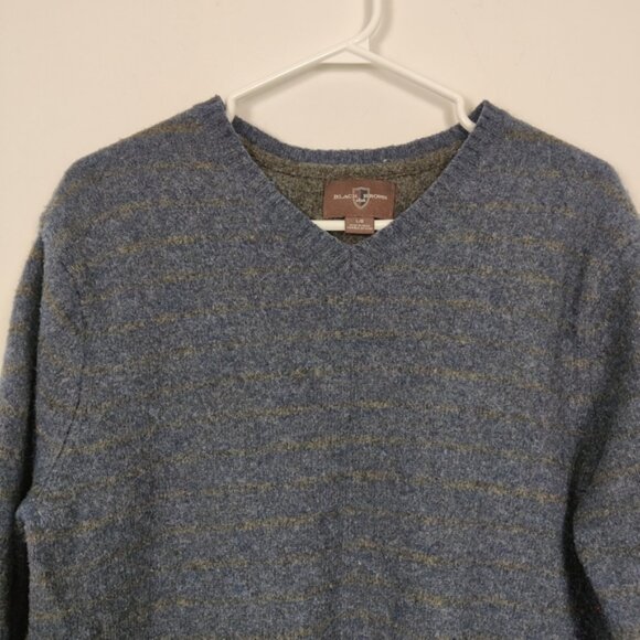 Black Brown 1826 Men's Striped V-neck Wool Sweater Blue Gray Lambswool Old Money - Picture 2 of 9